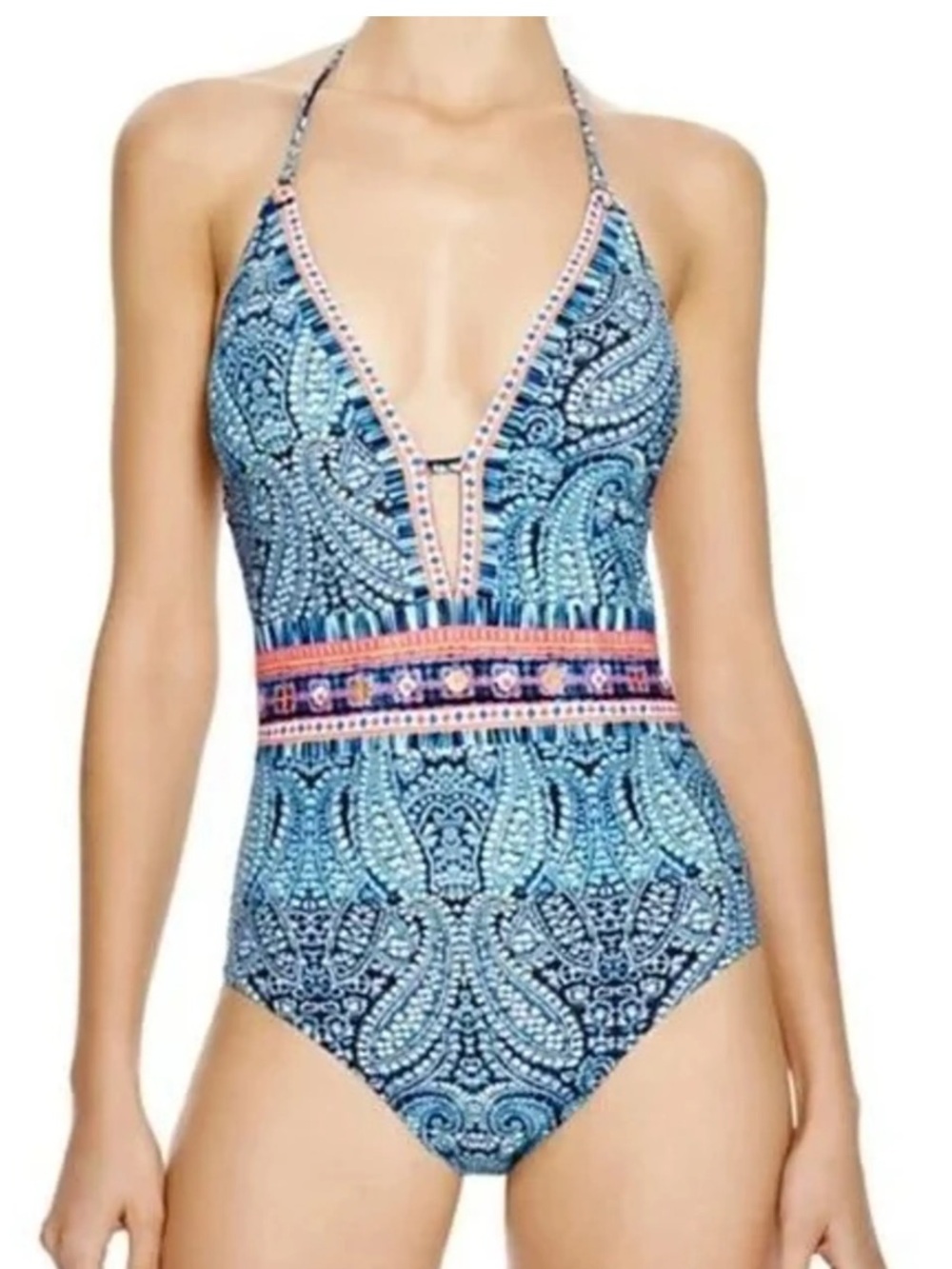 Nanette Lepore Indigo Paisley Boho Goddess Resortwear One-Piece Swimsuit - Picture 1 of 4